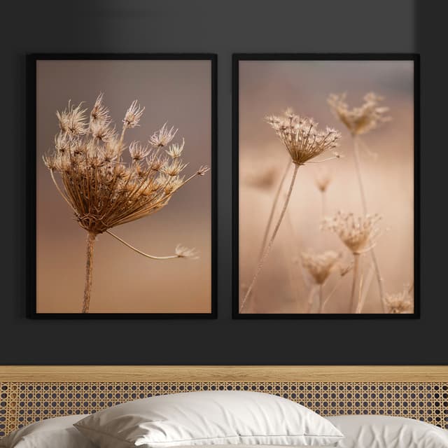 Kit Quadros Decorativos Florais e Folhagens Dente de Leão Plantas Secas Outono