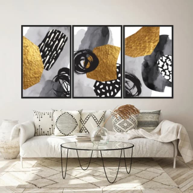 Kit Quadros Decorativos Abstrato Dourado