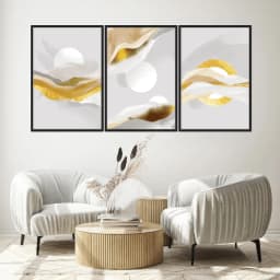 Kit Quadros Decorativos Abstrato Dourado