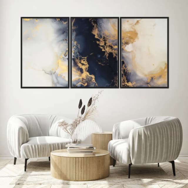 Kit Quadros Decorativos Mármore Azul