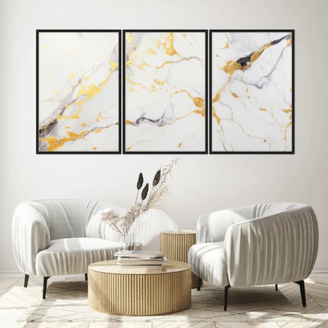 Kit Quadros Decorativos Mármore Dourado