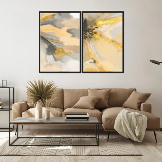 Kit Quadros Decorativos Abstrato Dourado