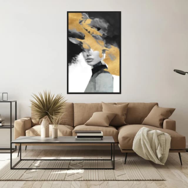 Quadro Decorativo Mulher Com Pintura Dourada