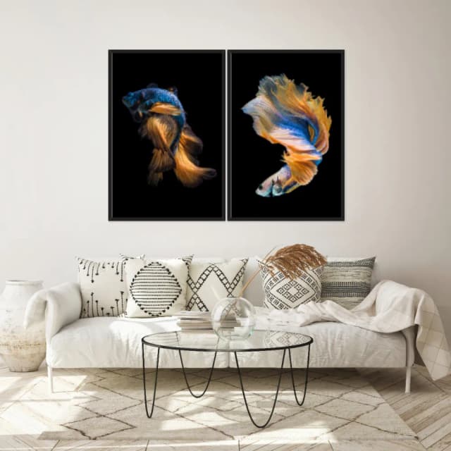 Kit Quadros Decorativos Peixe Azul