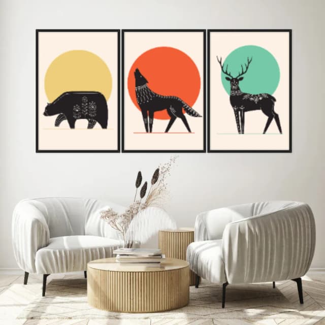 Kit Quadros Decorativos Animais Abstratos