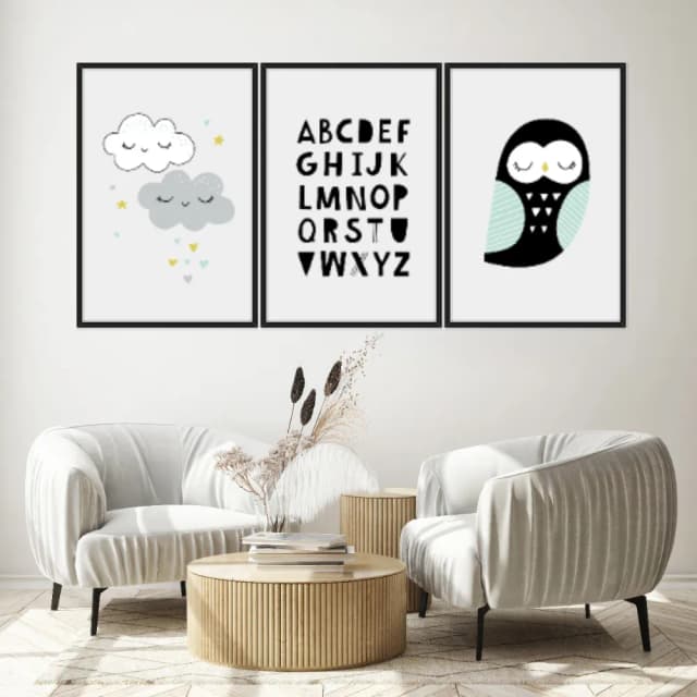 Kit Quadros Decorativos Nuvem E Coruja