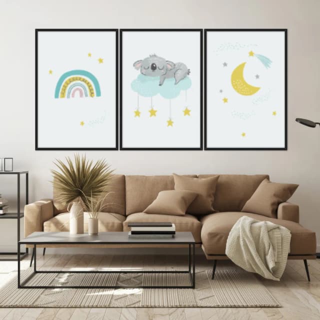 Kit Quadros Decorativos Preguiça E Arco Íris