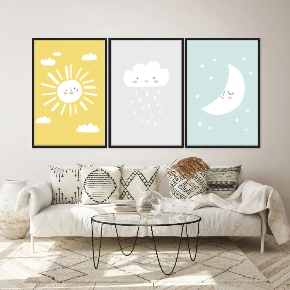 Kit Quadros Decorativos Sol Nuvem E Lua