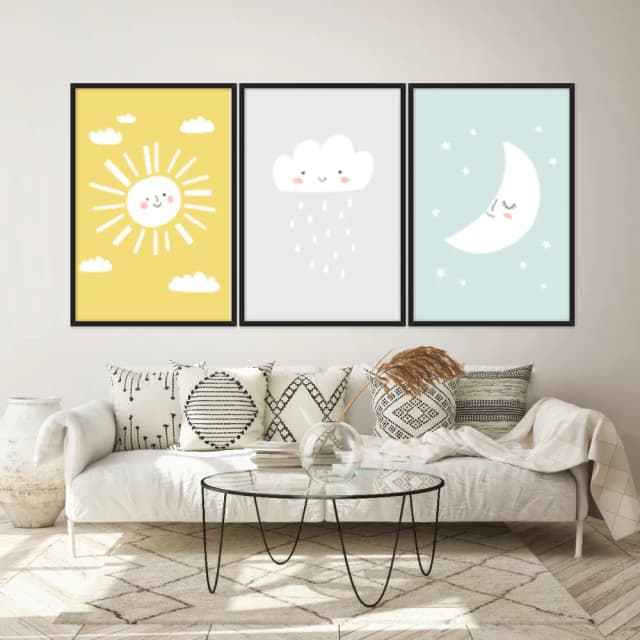 Kit Quadros Decorativos Sol Nuvem E Lua