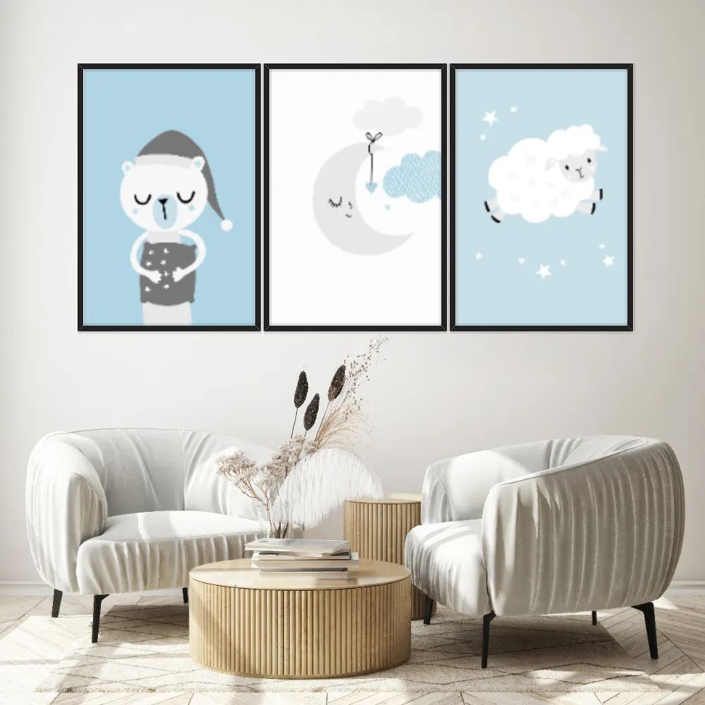 Kit Quadros Decorativos Urso E Ovelha