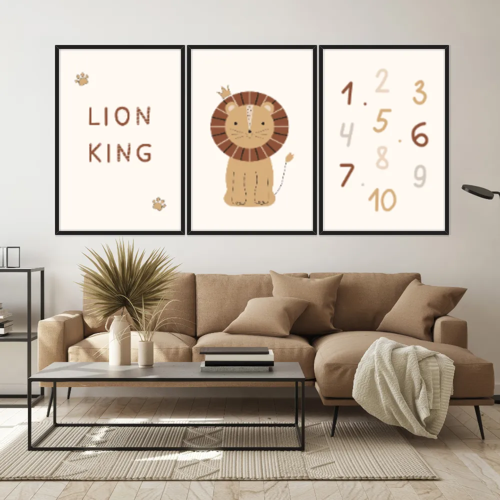 Kit Quadros Decorativos Número E Leão
