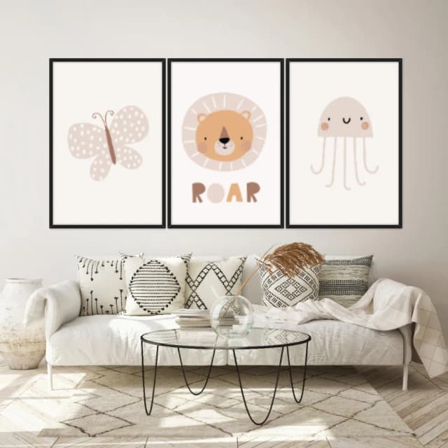 Kit Quadros Decorativos Borboleta Elefante E Polvo