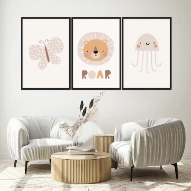 Kit Quadros Decorativos Borboleta Elefante E Polvo