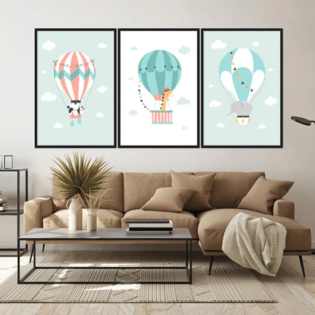 Kit Quadros Decorativos Balões Com Animais