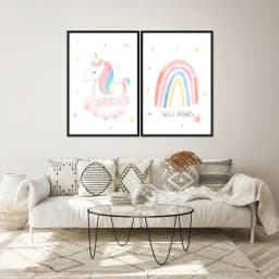 Kit Quadros Decorativos Unicórnio E Arco Íris