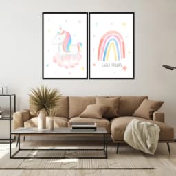 Kit Quadros Decorativos Unicórnio E Arco Íris