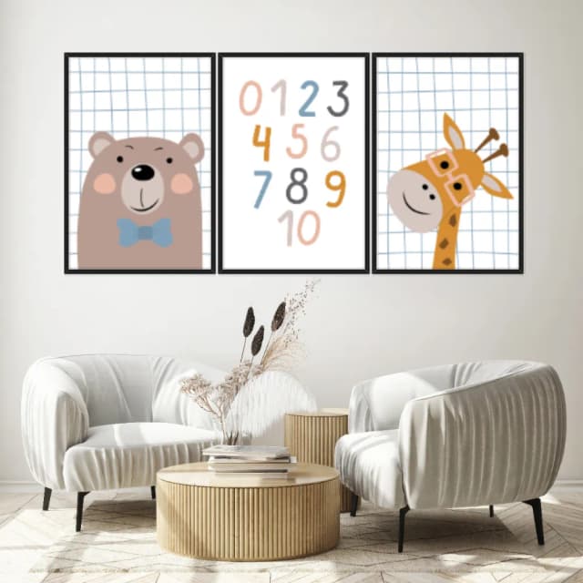 Kit Quadros Decorativos Urso E Girafa