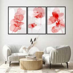 Kit Quadros Decorativos Flor Vermelha