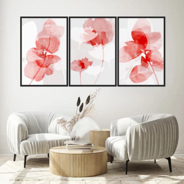 Kit Quadros Decorativos Flor Vermelha