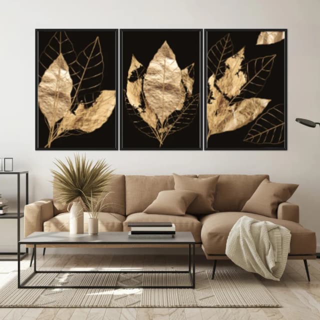 Kit Quadros Decorativos Planta Dourada