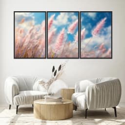 Kit Quadros Decorativos Pampas Rosa