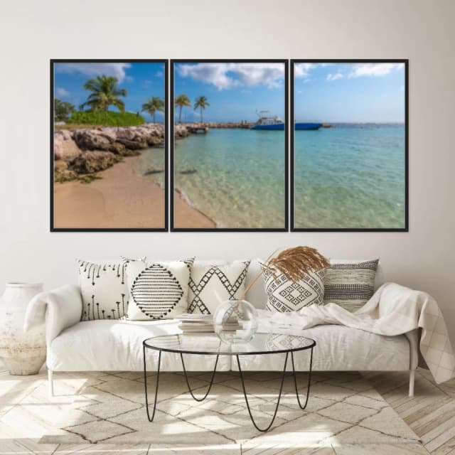 Kit Quadros Decorativos Navio Com Coqueiro