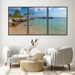 Kit Quadros Decorativos Navio Com Coqueiro