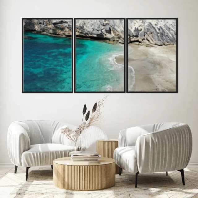 Kit Quadros Decorativos Mar Azul Com Montanha