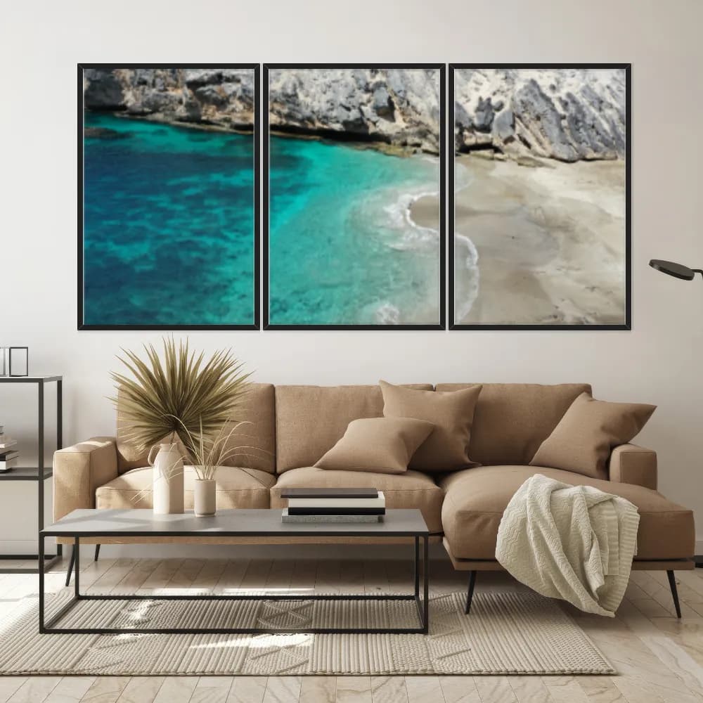Kit Quadros Decorativos Mar Azul Com Montanha