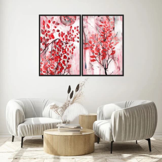 Kit Quadros Decorativos Folhas Rosa