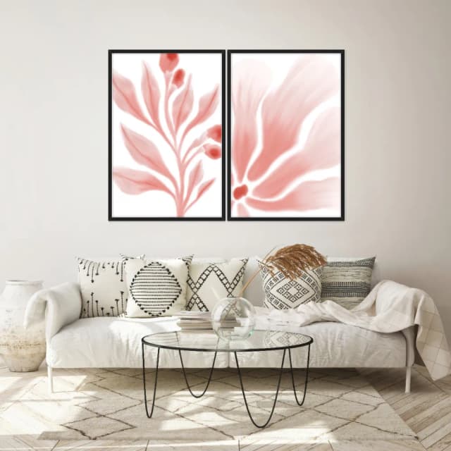 Kit Quadros Decorativos Folhas Rosa