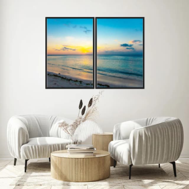 Kit Quadros Decorativos Praia Com Pôr Do Sol