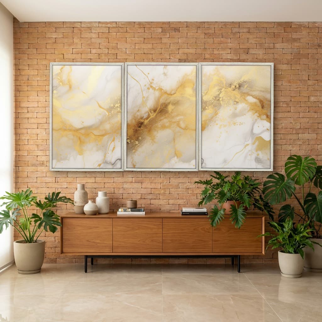 Kit Quadros Decorativos Mármore Dourado