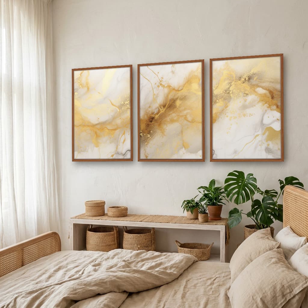 Kit Quadros Decorativos Mármore Dourado