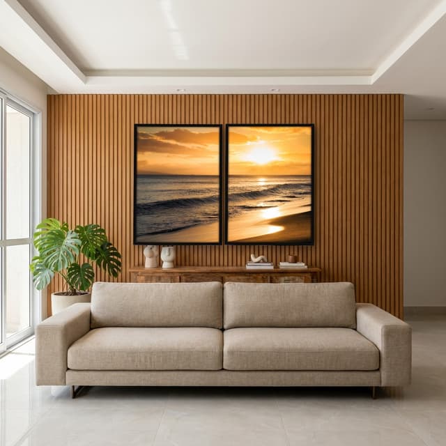 Kit Quadros Decorativos Praia Com Pôr Do Sol
