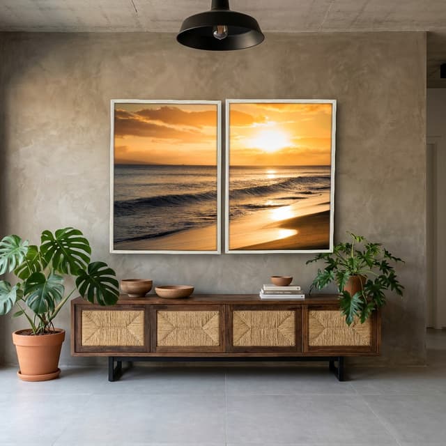 Kit Quadros Decorativos Praia Com Pôr Do Sol
