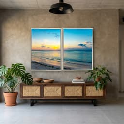 Kit Quadros Decorativos Praia Com Pôr Do Sol