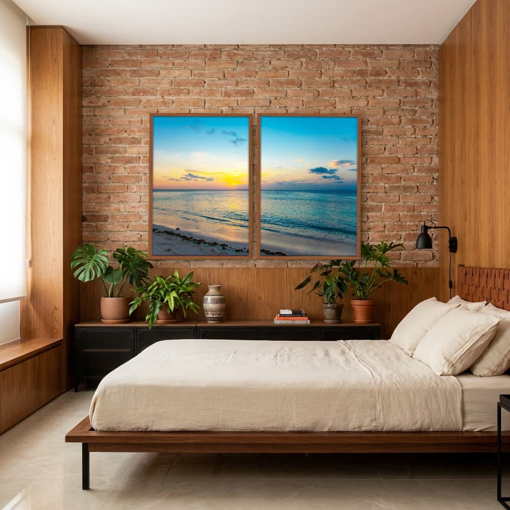 Kit Quadros Decorativos Praia Com Pôr Do Sol
