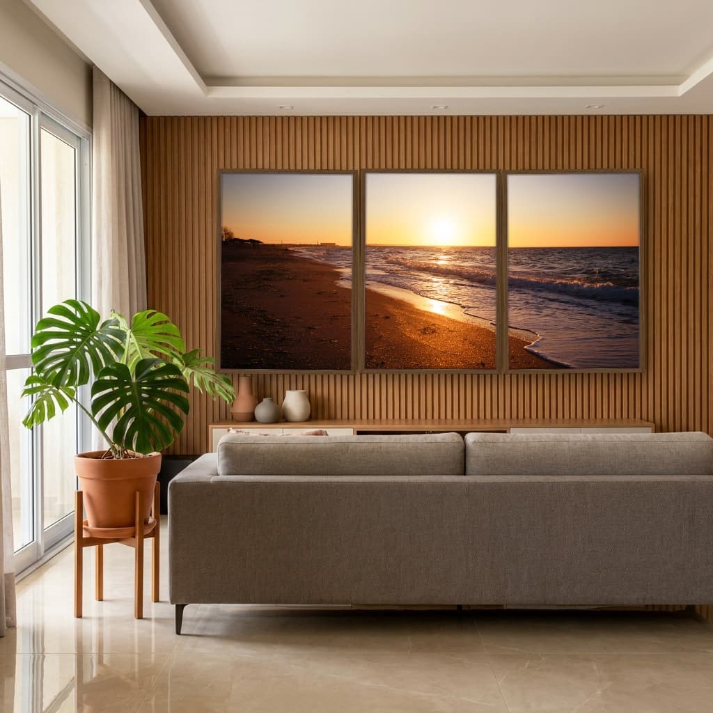 Kit Quadros Decorativos Praia Com Pôr Do Sol