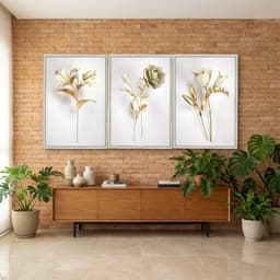 Kit Quadros Decorativos Flor Dourada
