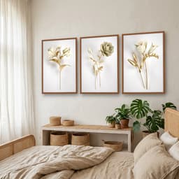 Kit Quadros Decorativos Flor Dourada