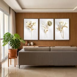 Kit Quadros Decorativos Flor Dourada