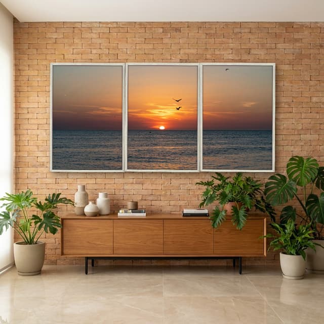 Kit Quadros Decorativos Pássaros Com Pôr Do Sol