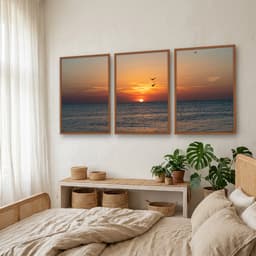 Kit Quadros Decorativos Pássaros Com Pôr Do Sol