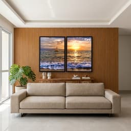 Kit Quadros Decorativos Mar Com Pôr Do Sol