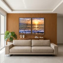 Kit Quadros Decorativos Mar Com Pôr Do Sol