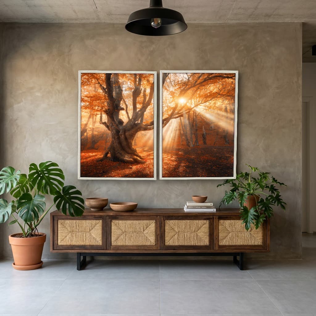 Kit Quadros Decorativos Folhas Laranja