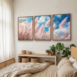 Kit Quadros Decorativos Pampas Rosa