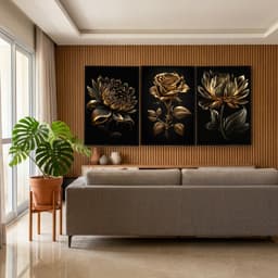 Kit Quadros Decorativos Planta Dourada