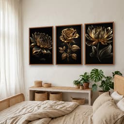 Kit Quadros Decorativos Planta Dourada